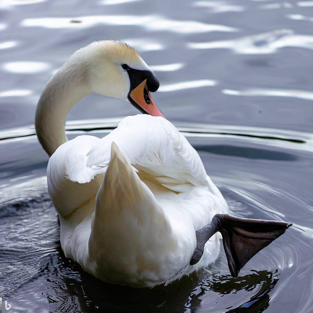 Swan resting a foot on its back